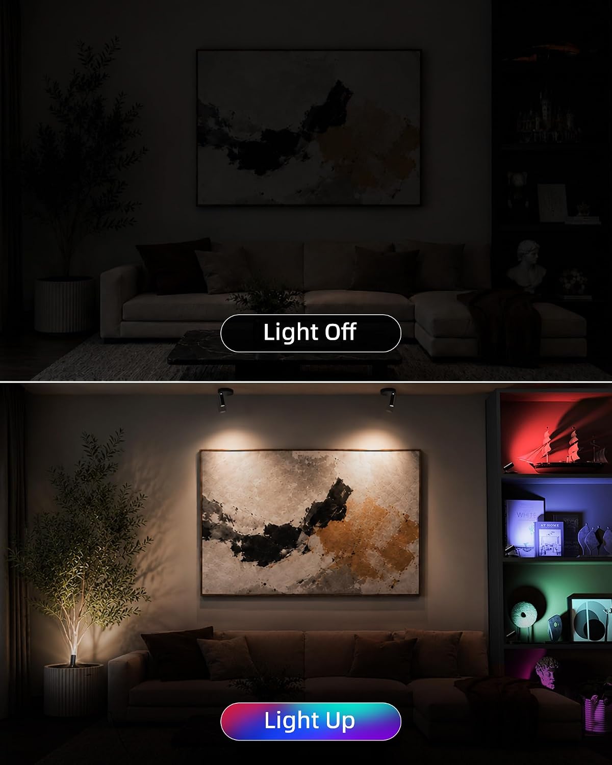 EZVALO RGB Indoor Spotlights, Accent Lights, Plant Uplights | 5000mAh Rechargeable, Color Changing, DIY Mode, Wireless