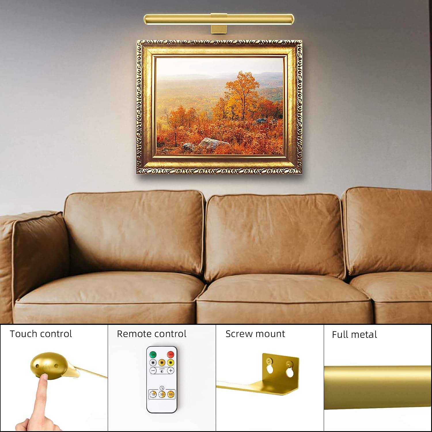 Battery Operated Picture Light Painting Light with Remote, 16'' Wall Art Gallery Display Light,Full Metal Dimmable