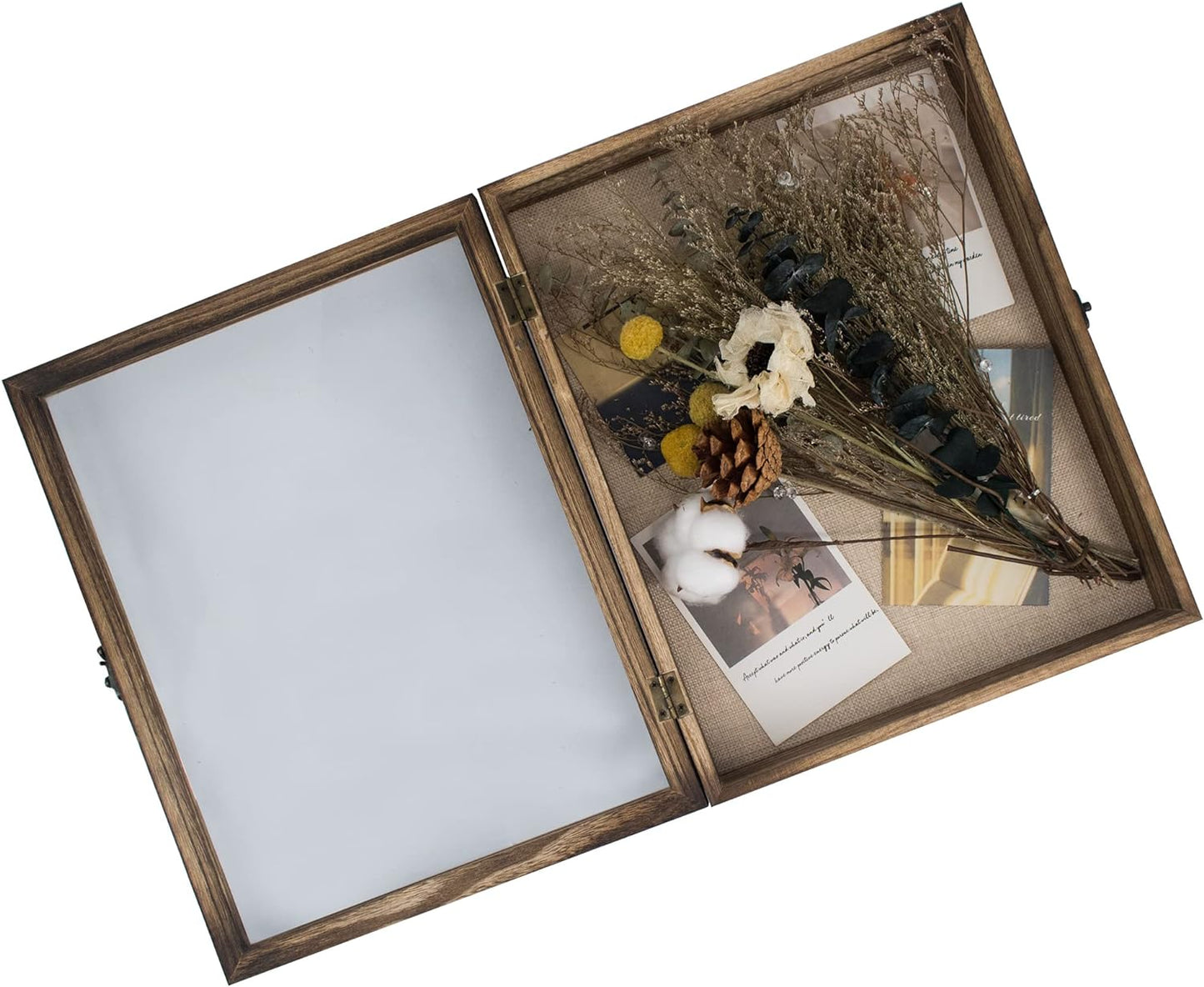 Large Shadow Box Frame 11x14 Display Case, Wood Wedding Bouquet Memory Box | Hinged Front Open Door with Tempered