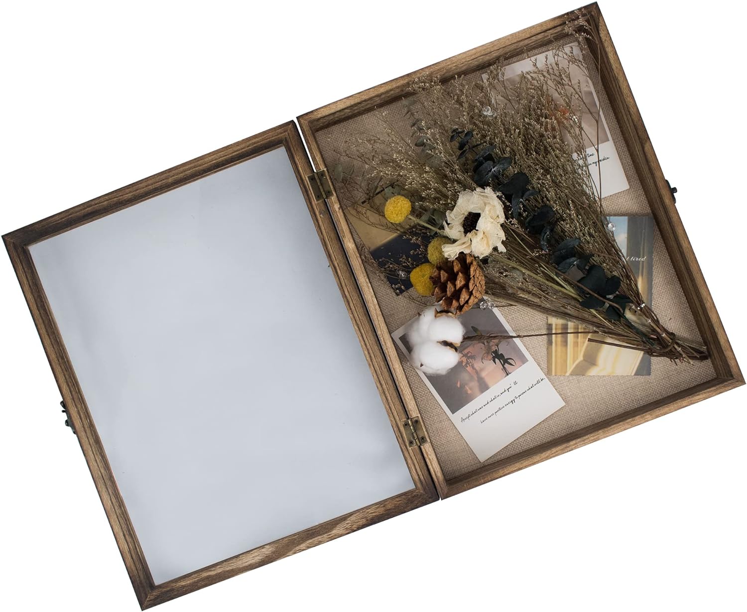 Large Shadow Box Frame 11x14 Display Case, Wood Wedding Bouquet Memory Box | Hinged Front Open Door with Tempered