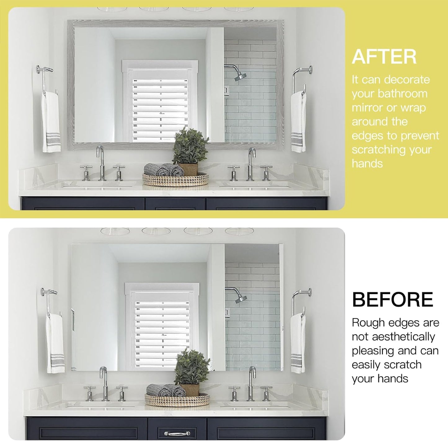Self Adhesive Waterproof Wallpaper Mirror Frame Tape / Grey Wooden / 3.9 x 393