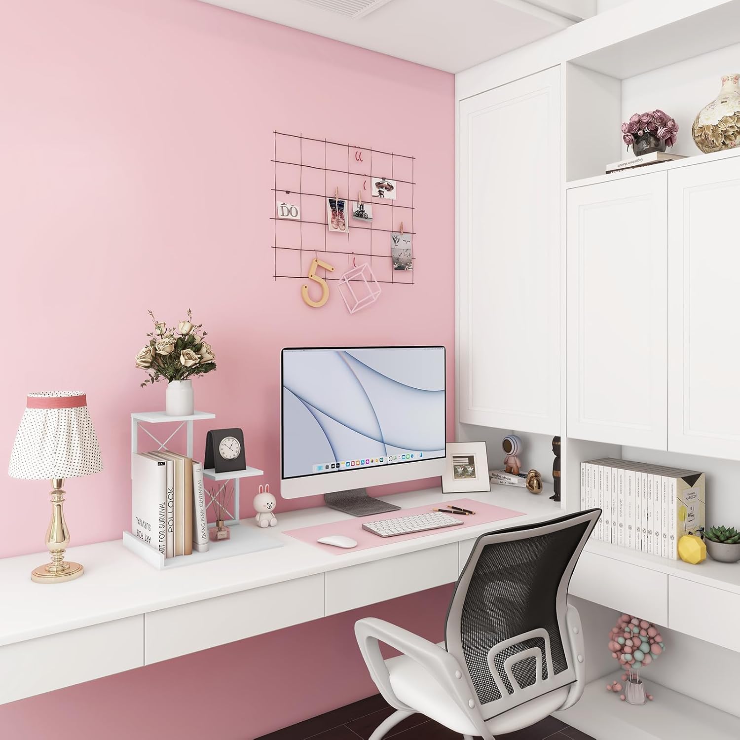 Wood Small Bookshelf Desktop Shelves and Organizer / White
