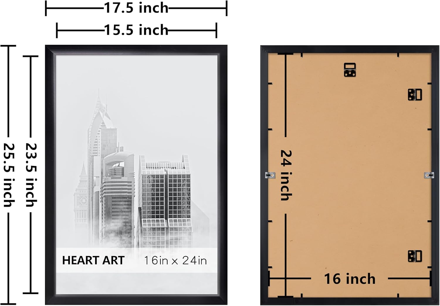HEART ART 16x24 Poster Frames Without Mat Set of 4, Black | picture frames 16 x 24 Poster Frames