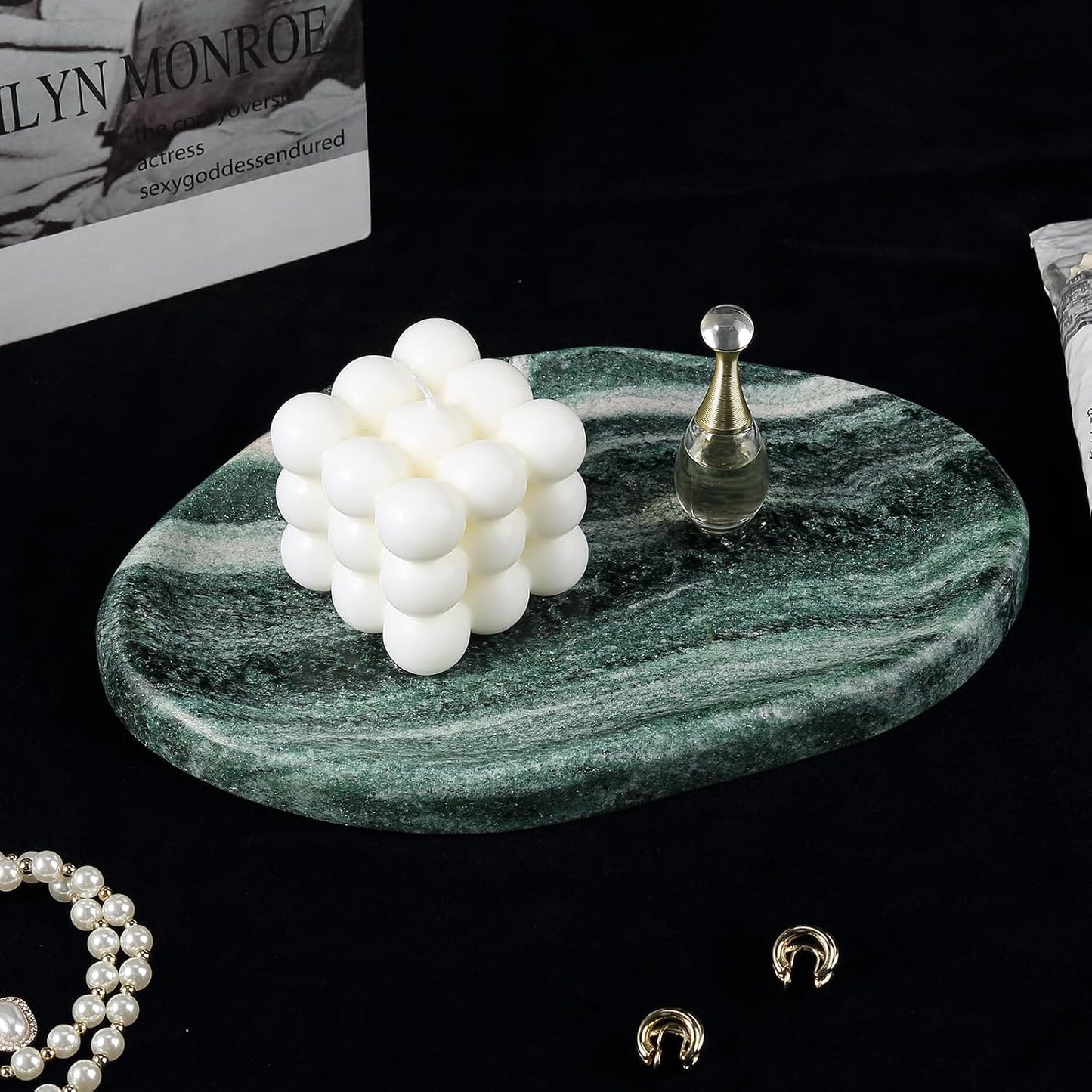 Marble Jewelry Tray Trinket Dish / VERDE LAPPONIA / 9.75"L X6.5"W X0.7"H