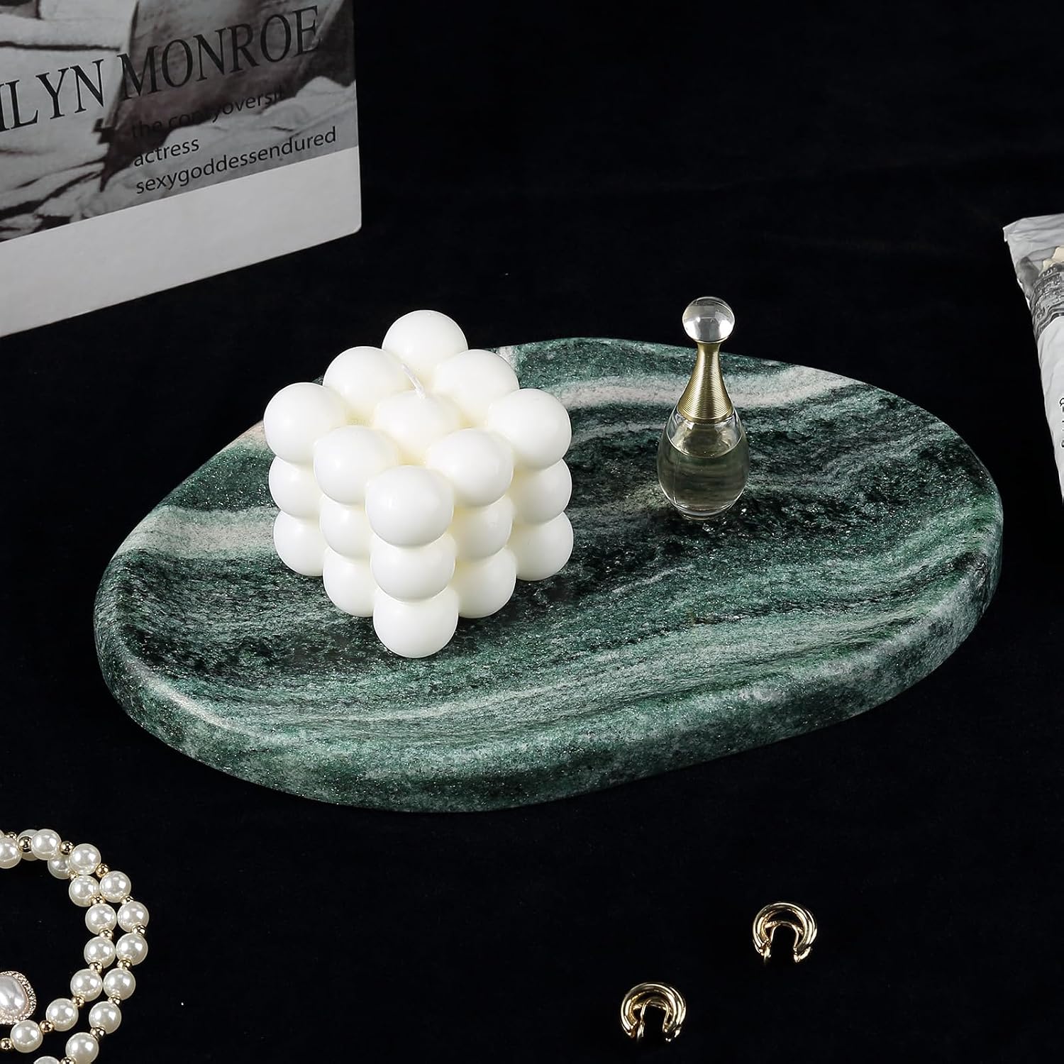Marble Jewelry Tray Trinket Dish / VERDE LAPPONIA / 9.75"L X6.5"W X0.7"H