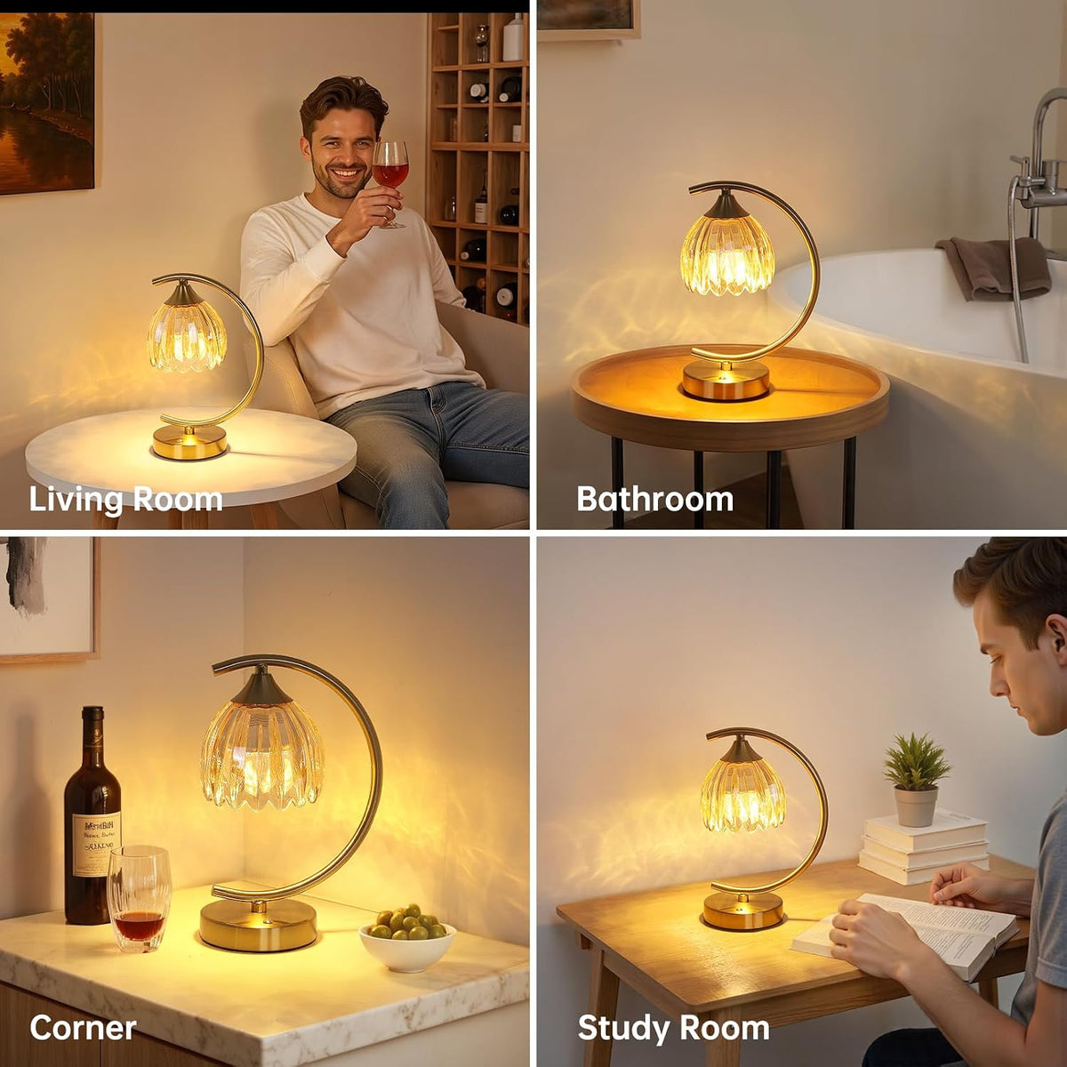 Shenmoyl Set of 2 Tulip Table Lamp, 5200mAh Cordless Touch Control Table Lamp with 3 Color Temps & Stepless Dimming