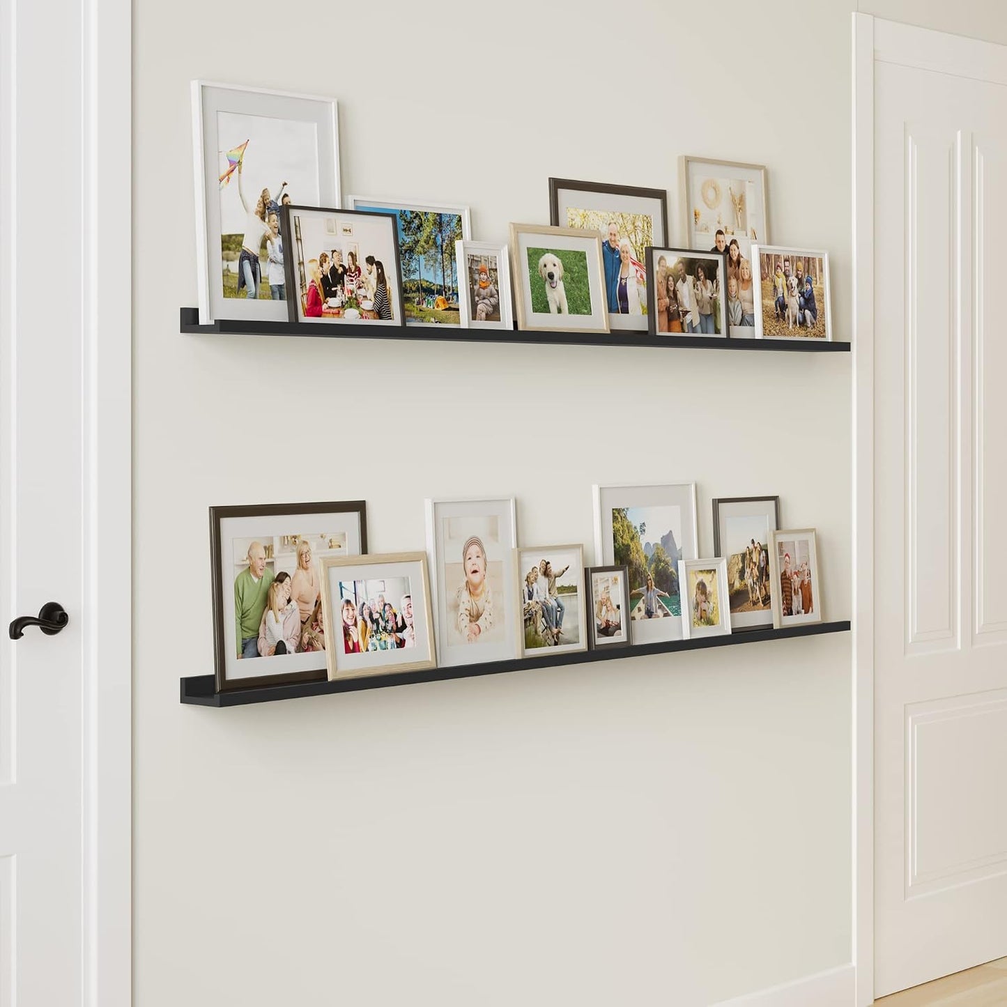 Wallniture Denver 72" Floating Shelves for Picture Frames Collage Wall Decor Picture Ledge Living Room, Vinyl Record