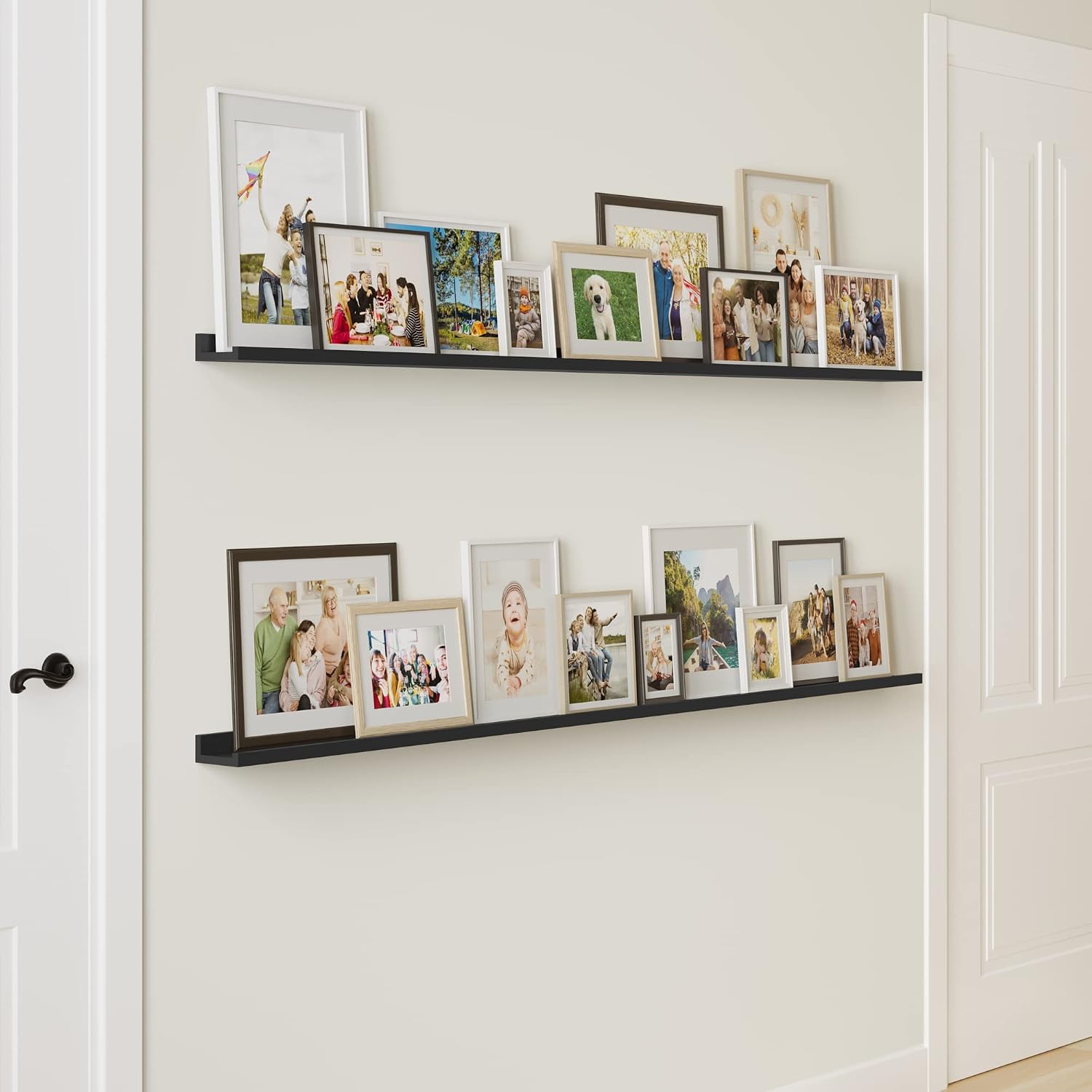 Wallniture Denver 72" Floating Shelves for Picture Frames Collage Wall Decor Picture Ledge Living Room, Vinyl Record