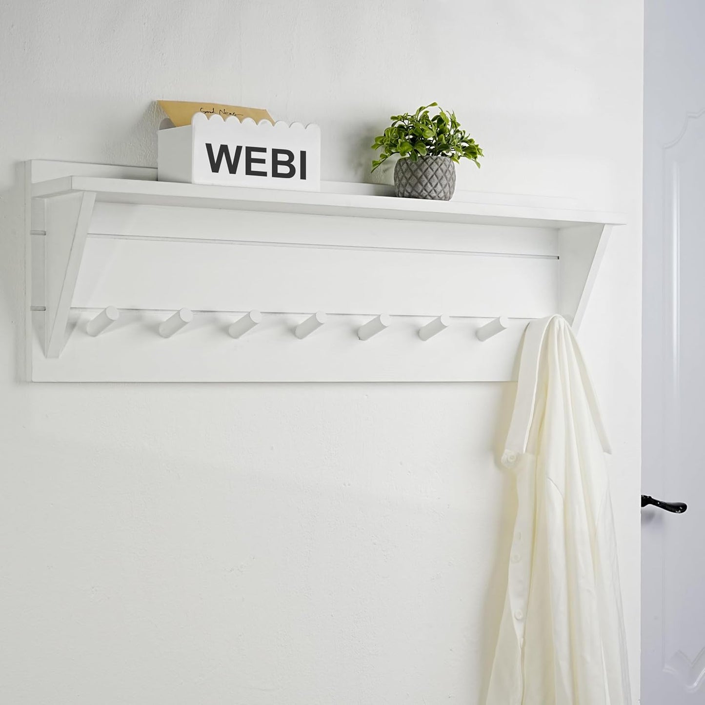 WEBI Coat Rack Wall Mount with Shelf,8 Peg Hooks,34" Long Entryway Wall Shelf with Hooks Underneath for Hanging