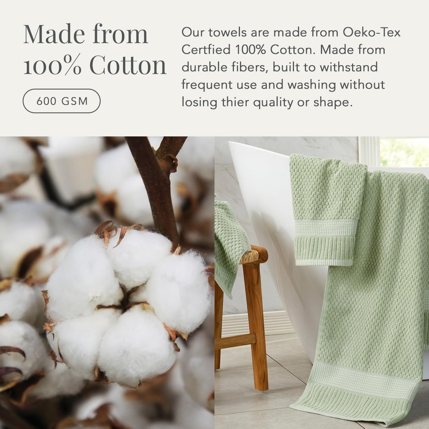 NY Loft 100% Cotton 4-Pack Bath Towel Set | Sage | Oeko-TEX | Quick-Dry | Four 30" x 52" Bath Towels | Super Absorbent