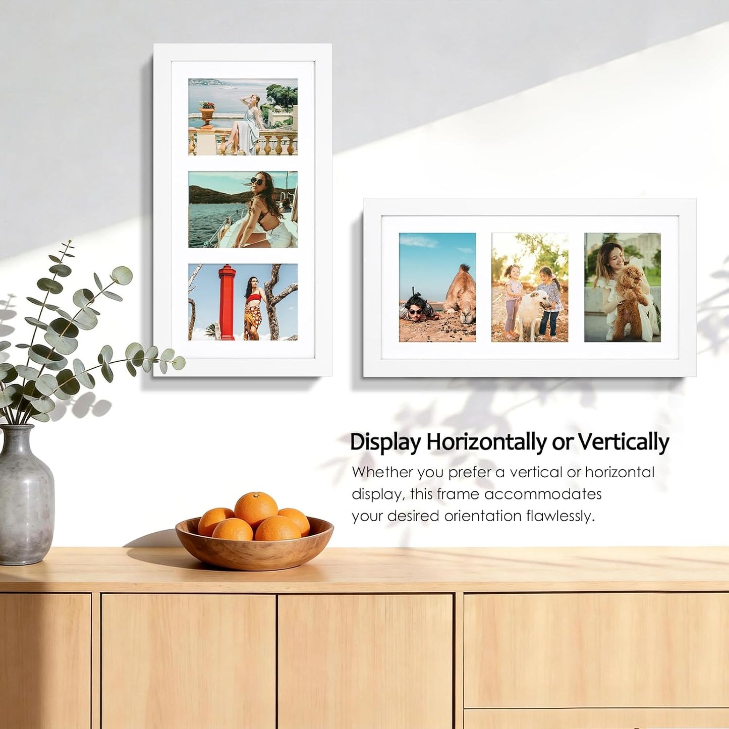 Golden State Art 9x18 White Wood Frame - for Three 5x7 Pictures, 3 Pack | Matted to 3 5x7 Picture,Solid Wood Collage