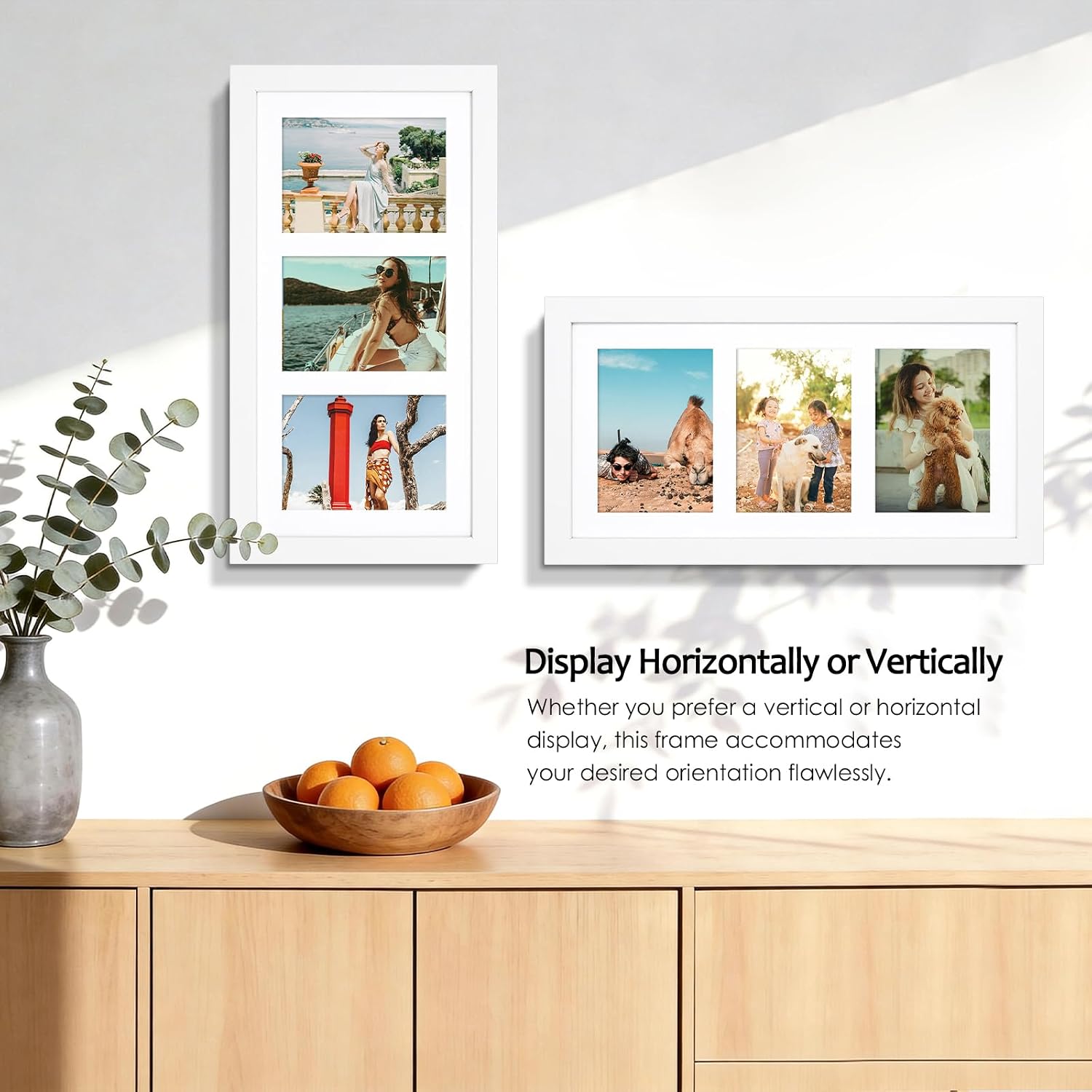Golden State Art 9x18 White Wood Frame - for Three 5x7 Pictures, 3 Pack | Matted to 3 5x7 Picture,Solid Wood Collage