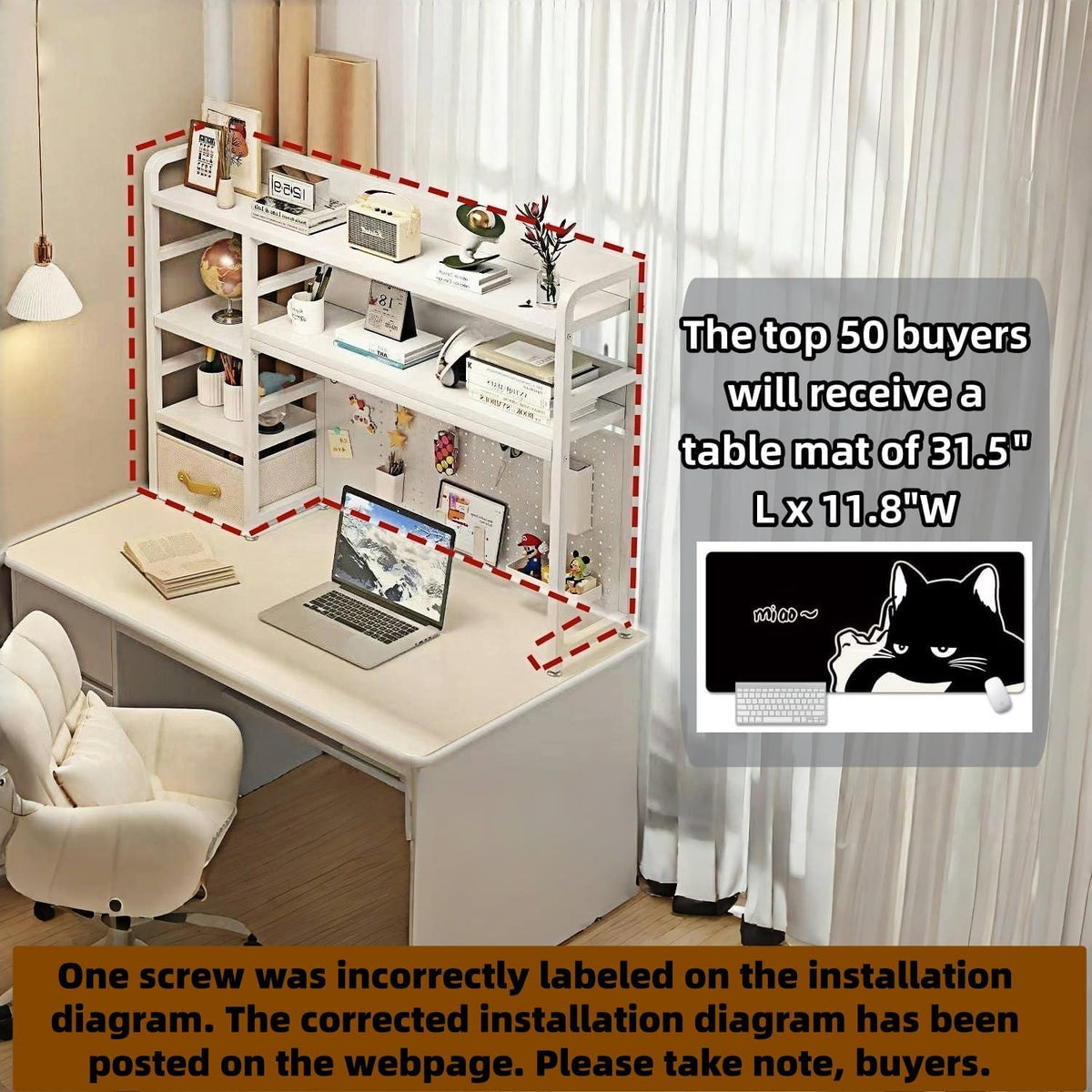 Desktop Bookshelf, pegboard Storage and Organization Rack, Dorm Desk Shelf, Desk Hutch, Desktop Storage for Office