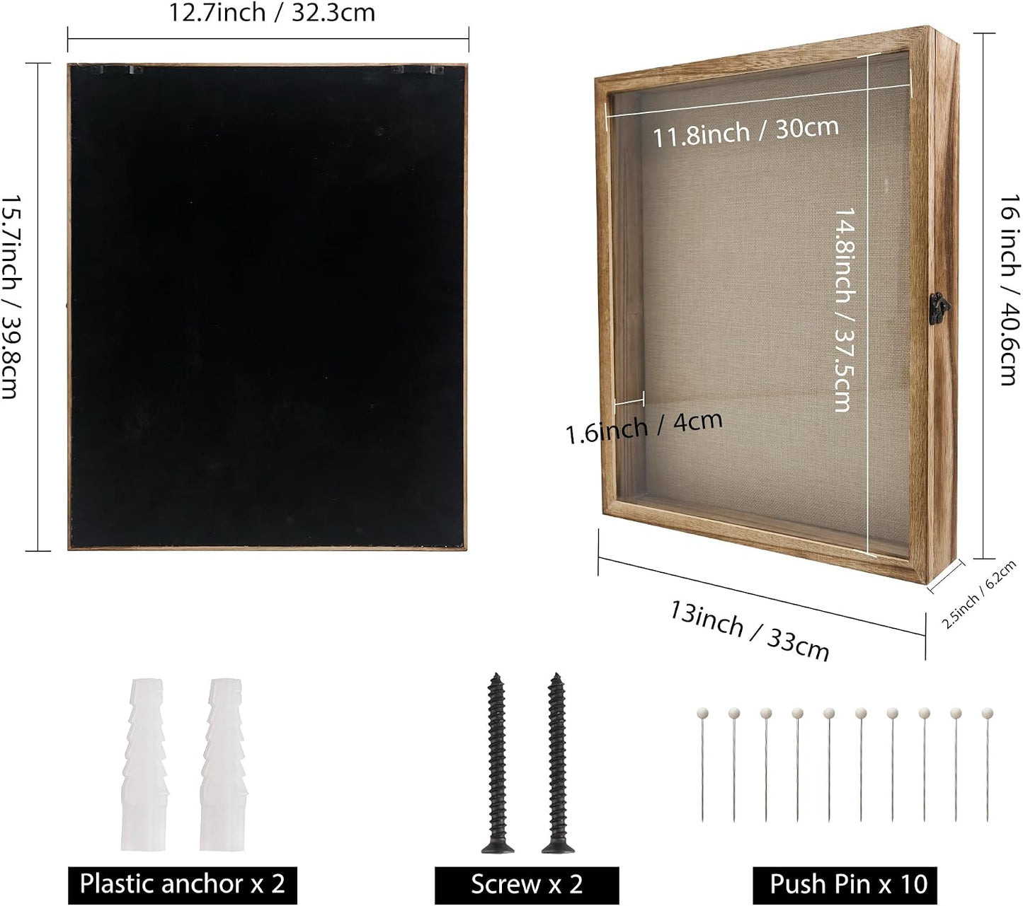 Large Shadow Box Frame 13x16 Display Case, Wood Wedding Bouquet Memory Box | Hinged Front Open Door with Tempered