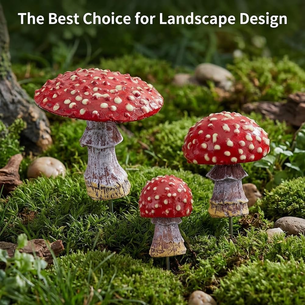 Glow in The Dark Mushroom Miniature Resin Mushroom Decor for Fairy Garden Mini Mushroom / Set of 3