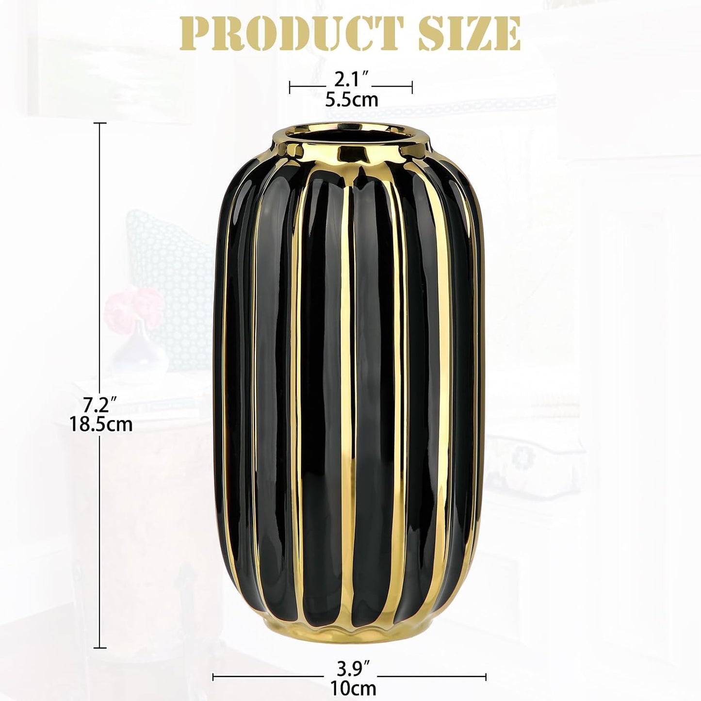 Gold Plated Lantern Ceramic Vase Home Decor Creative Design Porcelain Decorative / 8.66'' Tall-black