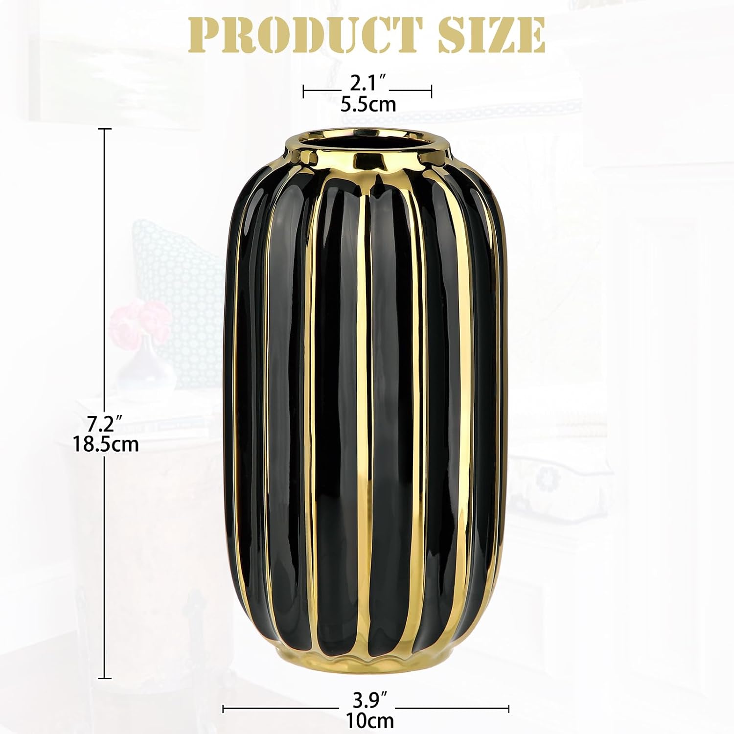 Gold Plated Lantern Ceramic Vase Home Decor Creative Design Porcelain Decorative / 8.66'' Tall-black