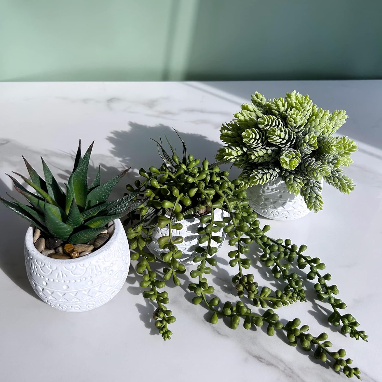 Assorted Small Potted Succulent Plants Artificial Aloe Hanging Succulent / White / Set of 3