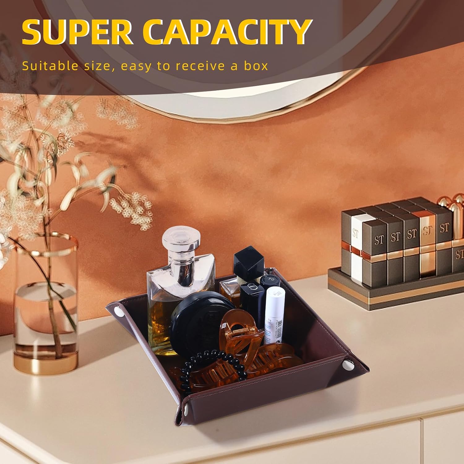 Valet Tray for Men Women / Dark Brown Square / Set of 2