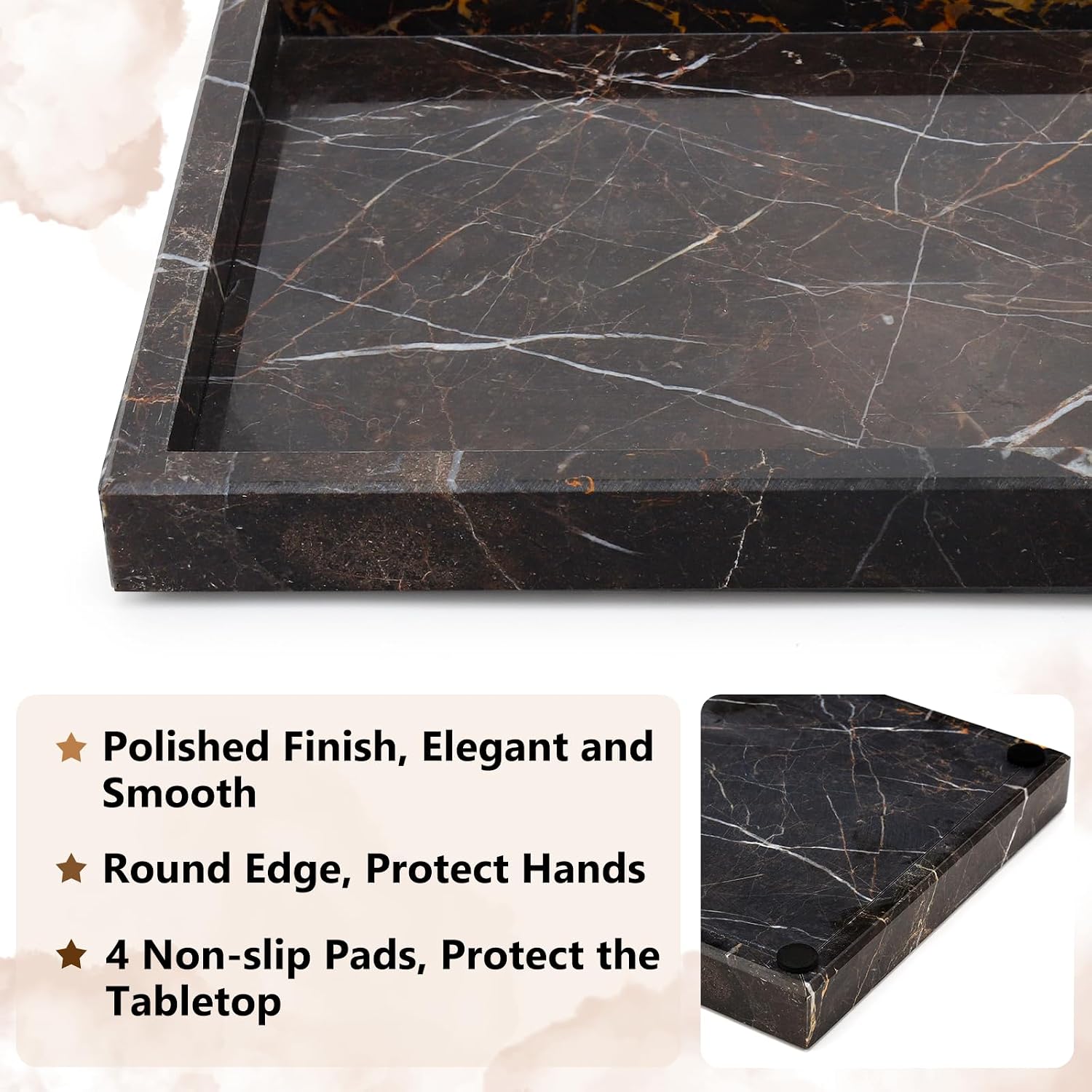Real Natural Marble Tray / Brown / 12 x 8 x 1.2