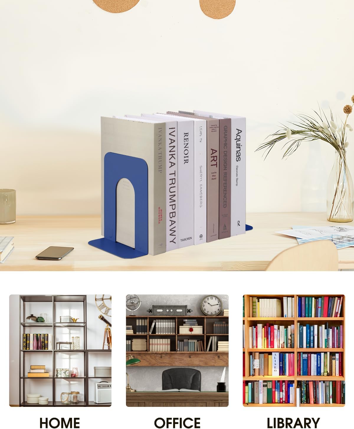 Metal Book Ends / Blue / Set of 2