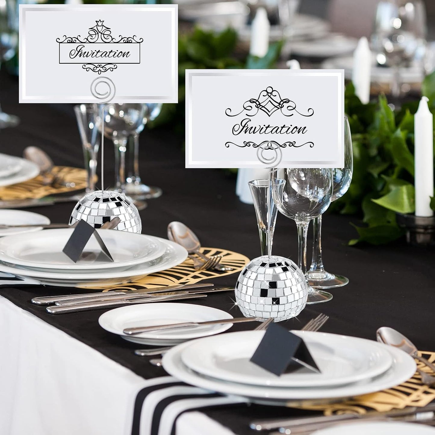 Maitys 20 Set Disco Ball Table Number Holders Silver,180pcs/60 Set,2 Inch | Swirl Wire Clips for Place Cards, Name