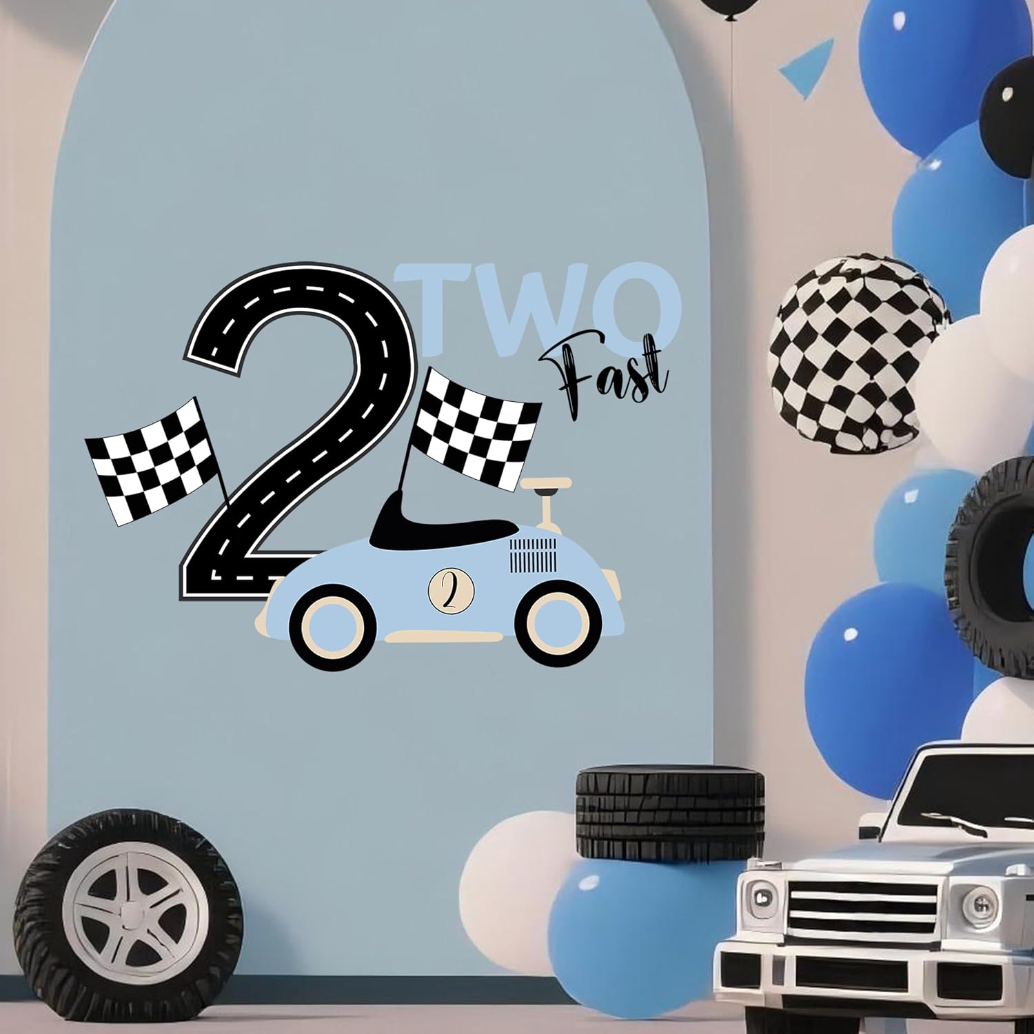 Racing Car Two Fast Wall Decal / Blue / 23.62 x 11.81