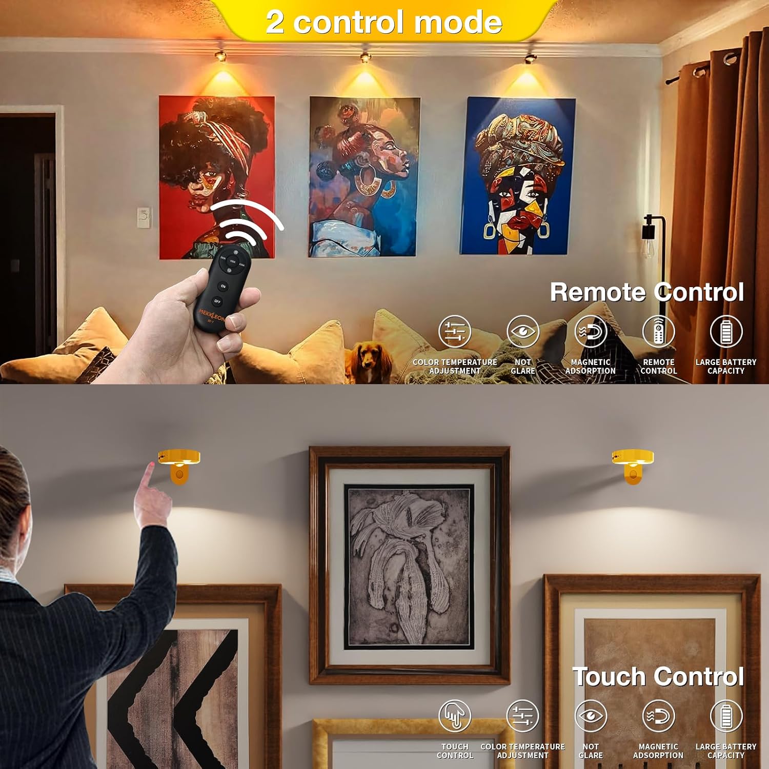 Picture Lights for Wall Wireless with Magnetic,2000mAh Rechargeable Picture Frame lights with Dimmable,Puck Lights with