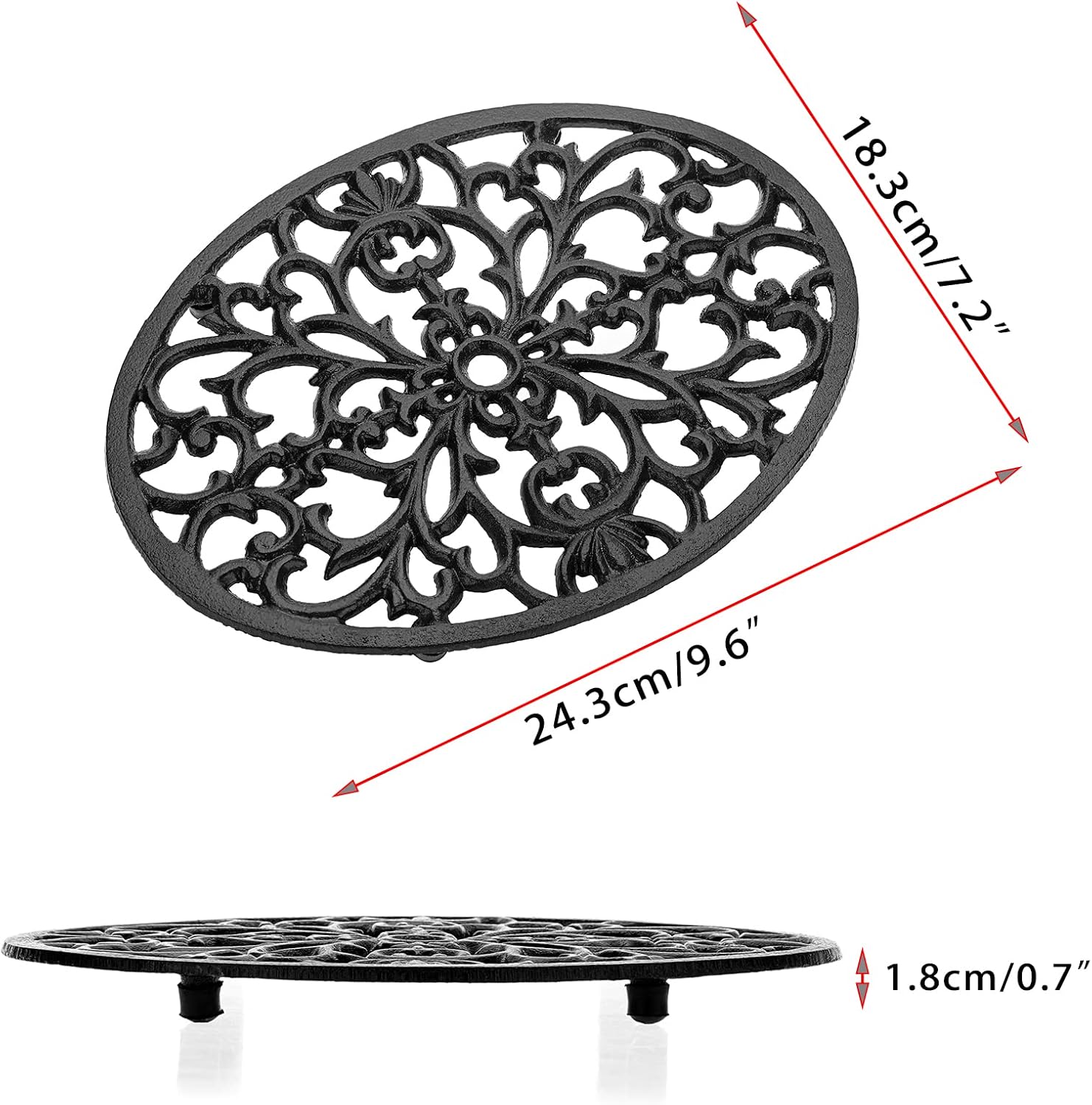 Sumnacon 2Pcs Oval Cast Iron Trivet - Antique Heat Resistant Metal Trivet for Hot Dish Pot Pan Teapot, Vintage Well