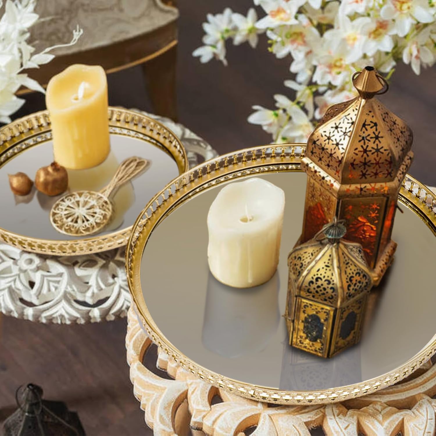 Metal Decorative Jewelry Storage Tray Cosmetic Perfume Organizer / 6.8 / Gold