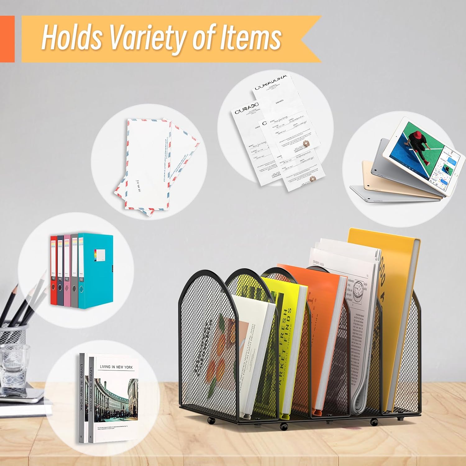 MINDEPOT Desk File Organizer 5 Sections Desktop Organizer File Mail Sorter Office Organization File Folder Holder for