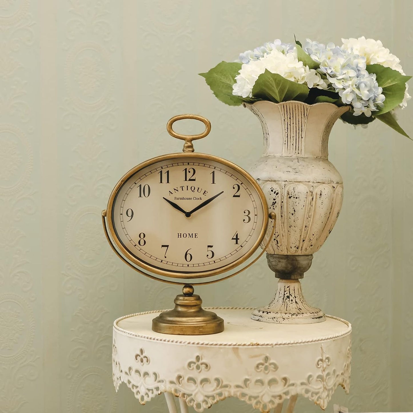 NIKKY HOME Mantel Clock, Gold Retro Tabletop Clocks Silent-Non-Ticking | 11-inch Large Desk Clock for Living Room