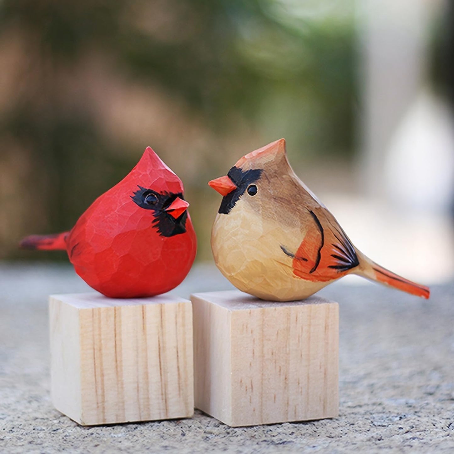 Handmade Wooden Carved Bird Decor Sculpted Hand-Painted Bird Figurines Small Home Decor Bird / 2ps