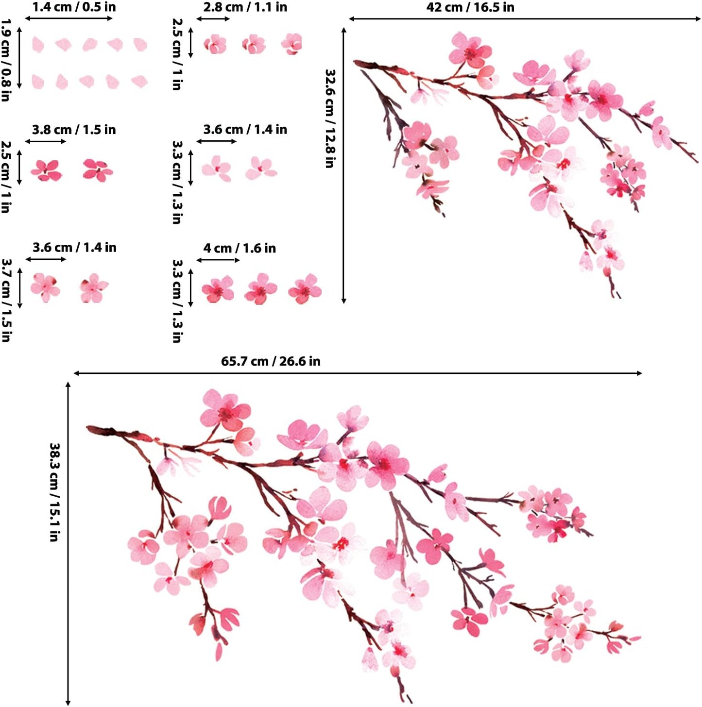 DS12-2003P1903 Watercolor Cherry Blossoms Kids Wall Stickers Wall Decals Peel and Stick Removable