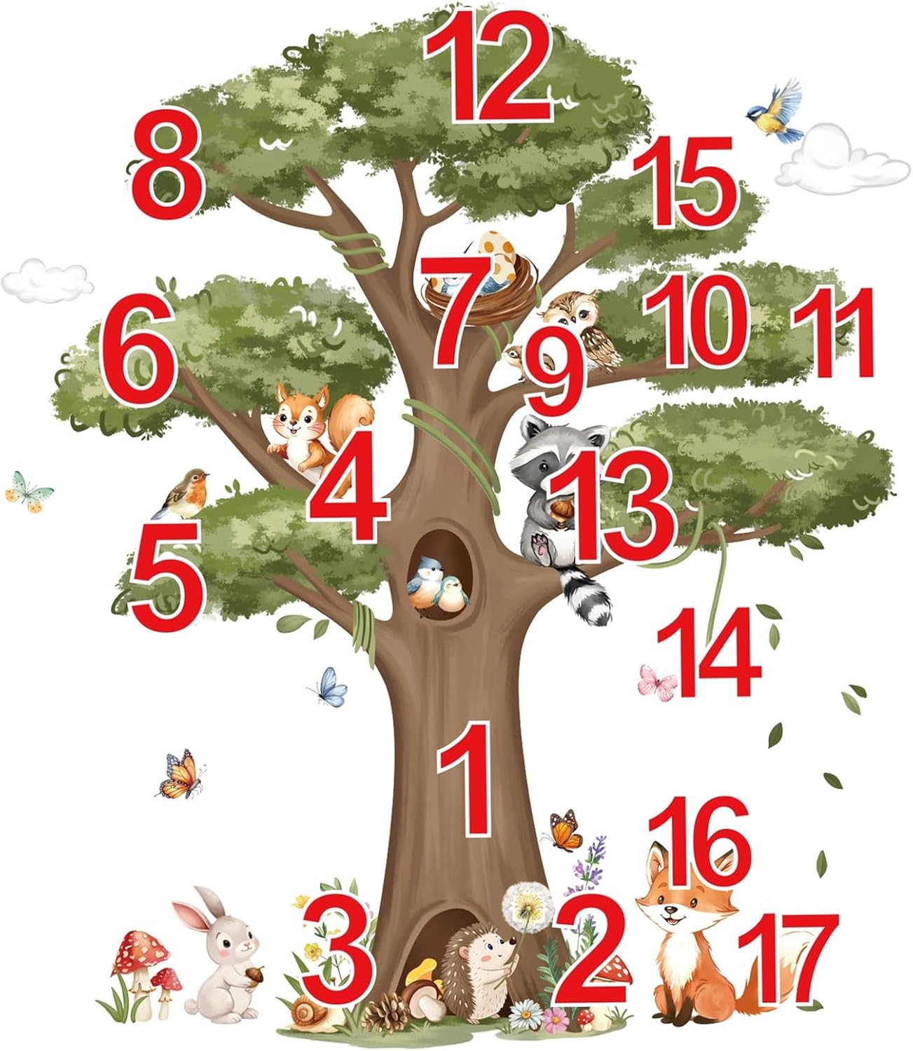 Woodland Animals Large Tree Wall Stickers Forest Animal Fox Rabbit Hedgehog Wall Decals Kids Room