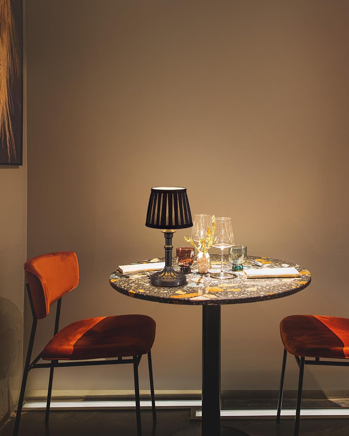 KDG Mottled Silver Cordless Table Lamps Set of 2, Black Fabric Shade Light | 2700K Stepless Dimmable 4000mAh Battery
