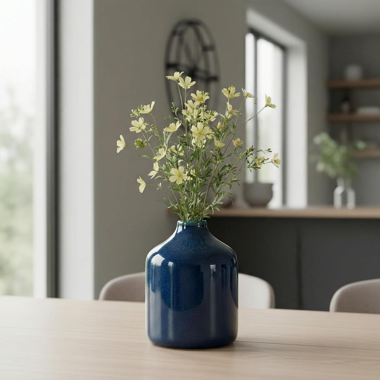 Farmhouse Ceramic Flower Vase / Dark Blue / 5 Inch