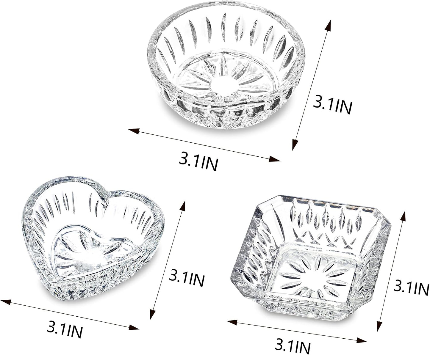 Jewelry Dish Tray for Women Crystal Ring Holder / Clear / Set of 3