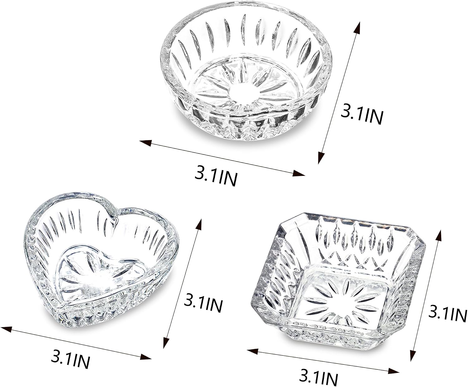 Jewelry Dish Tray for Women Crystal Ring Holder / Clear / Set of 3