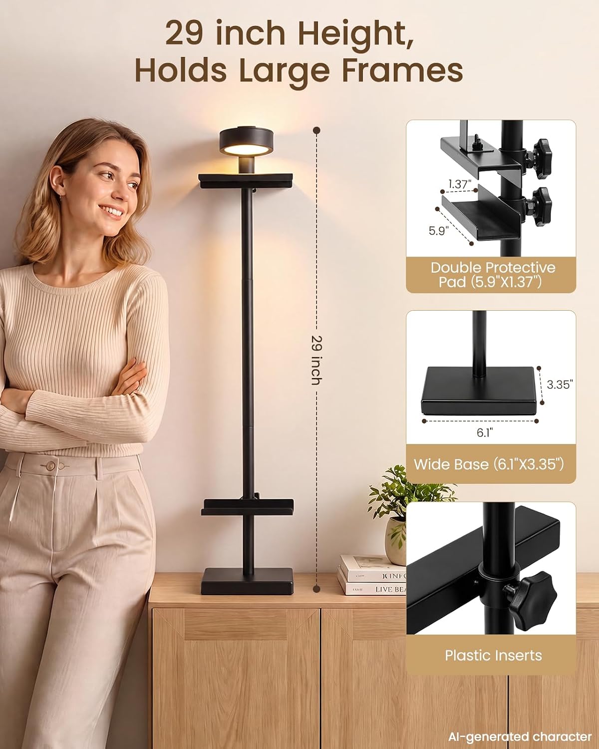 Adjustable Tabletop Easel Stand with Picture Frame Light, Black | Picture Easels for Display Up to 29" H, Picture Frame