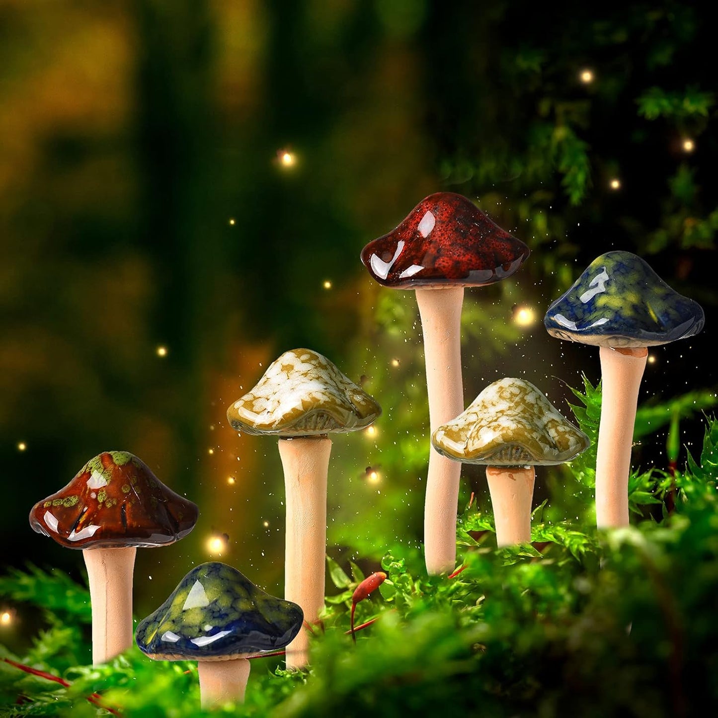 Ceramic Mushroom Figurine Garden Ceramic Mushroom Statue Garden Pot Decoration Lawn / Set of 8