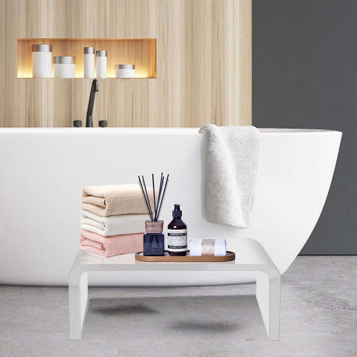 10mm Thick Heavy Duty Acrylic Shower Stool, 200 lbs Capacity 13.5 Inch | Setp Stool, Display Riser, Footstool, Shower