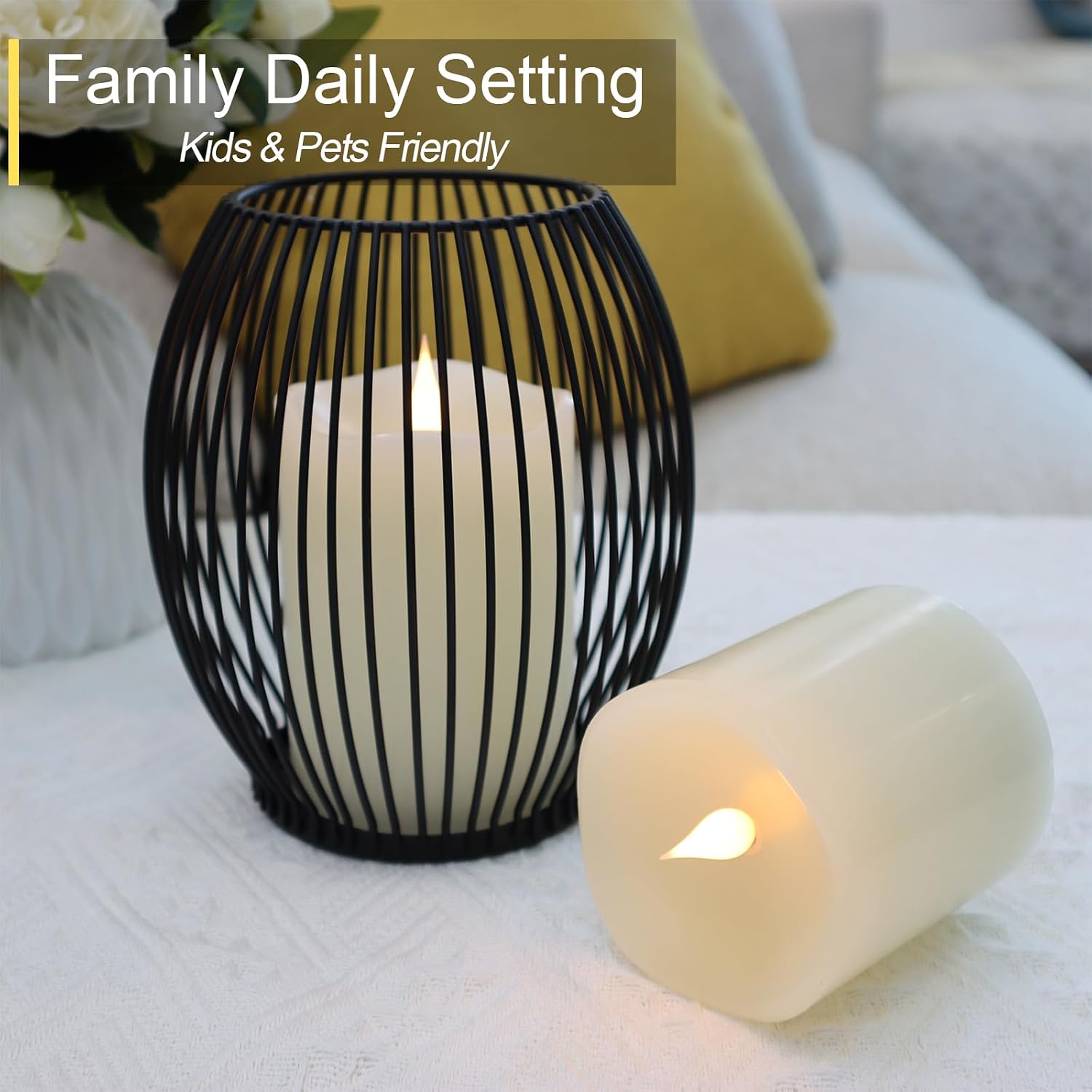Flameless Candles Battery Operated with Remote Timer, 3D Moving Flame Flickering, Last 600+ Hours Battery Candles, 3" x