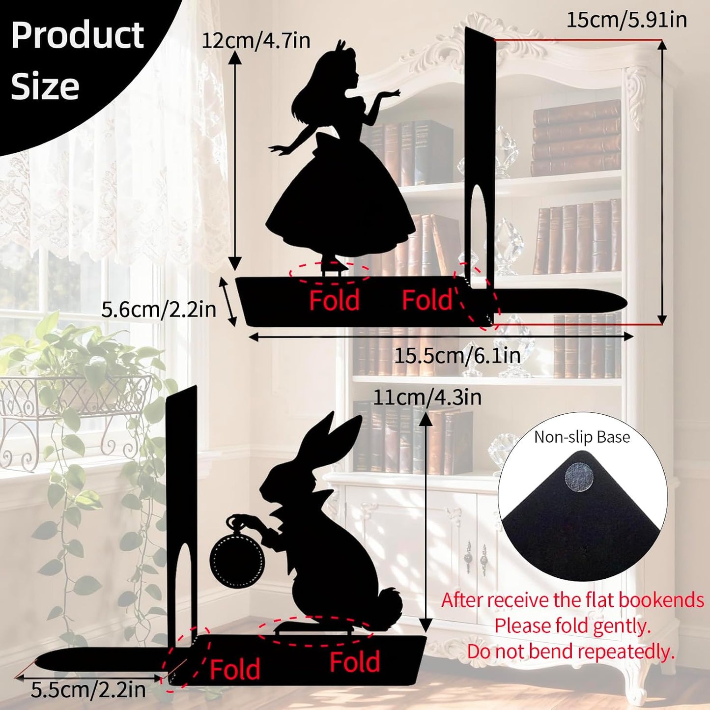 Decorative Bookends Metal Stopper Shelves Nursery Office Library Bedroom for Book