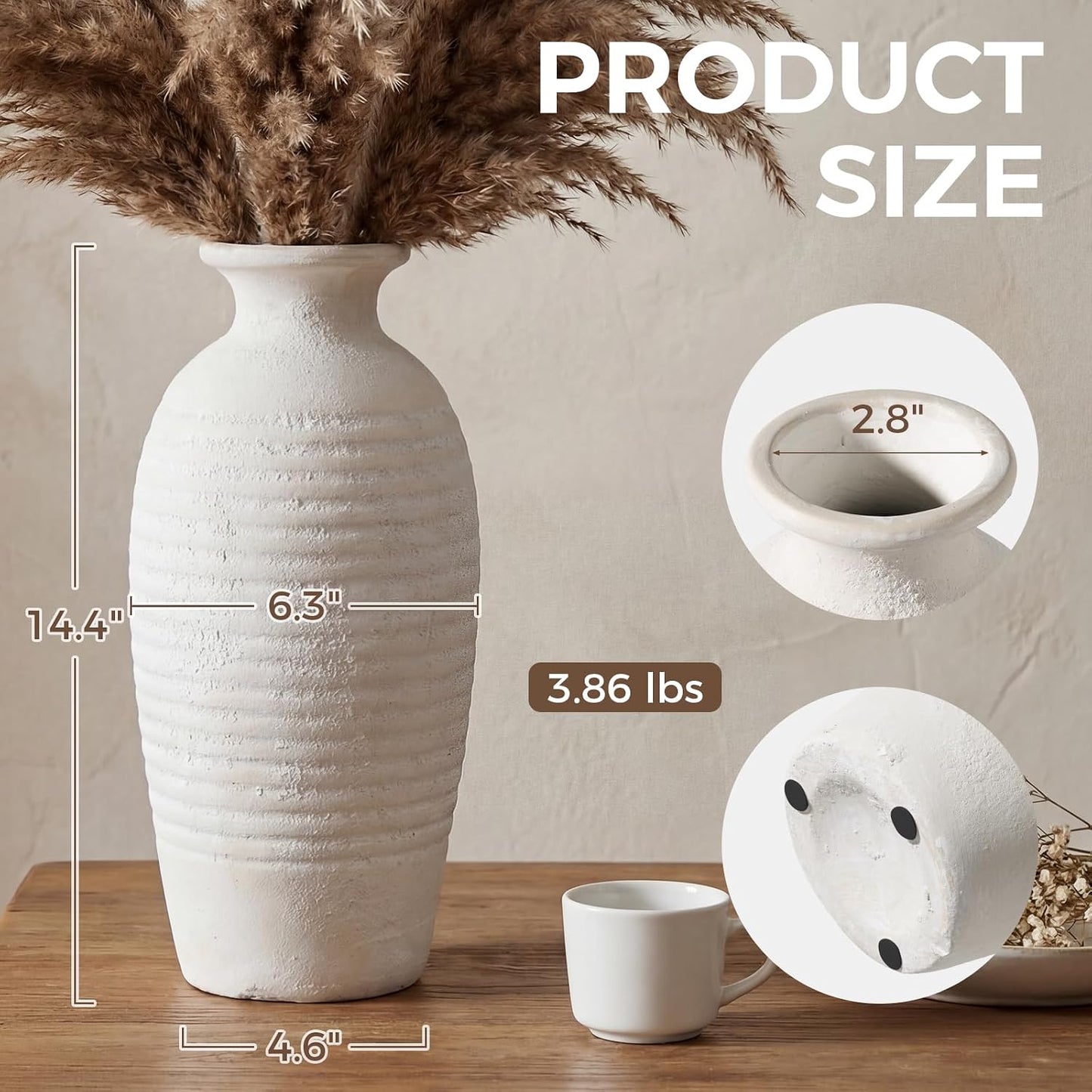 Rustic Ceramic Threaded White Vase / Off-white-14.4"tall