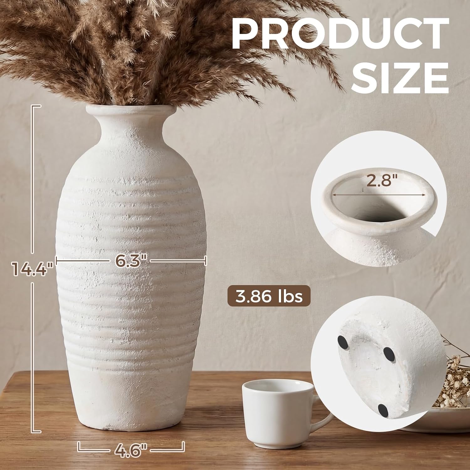 Rustic Ceramic Threaded White Vase / Off-white-14.4"tall