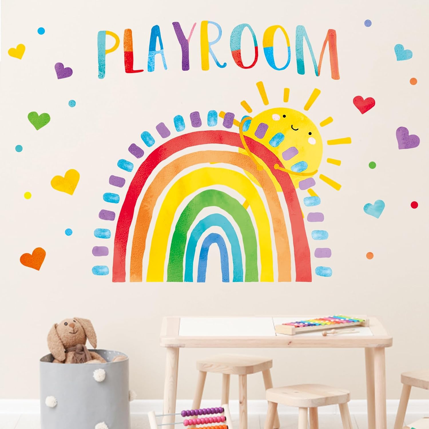 Playroom Rainbow Wall Decals Stickers / Rainbow Sun