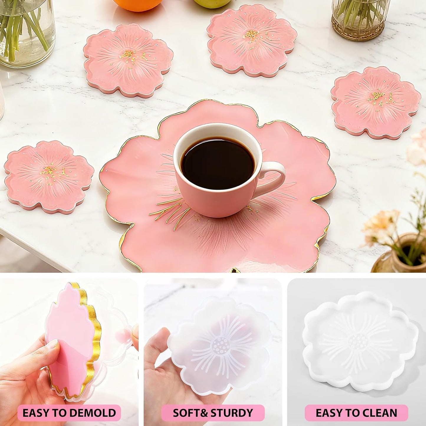 Flower Resin Coaster Molds Kits / Set of 6