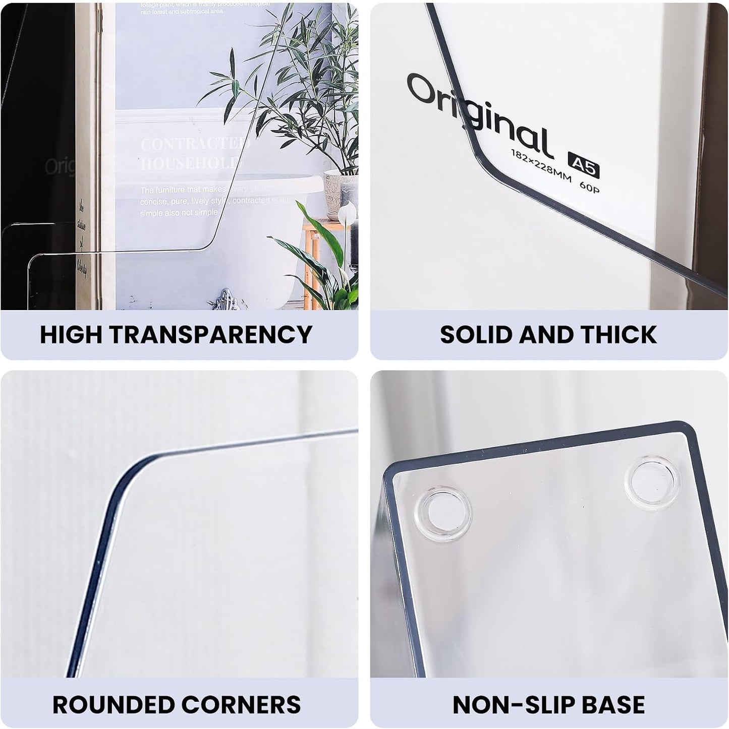 LALOBLUE Vertical Magazine File Holder, Clear, 4 Pack | Plastic, Holds Magazines, Binders, Notebooks, Envelopes, Desk