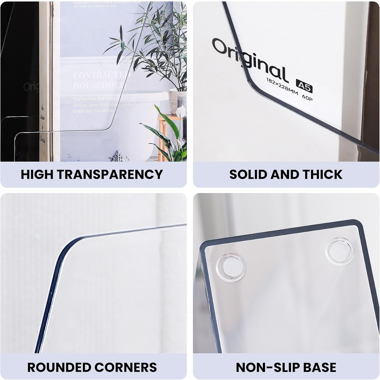 LALOBLUE Vertical Magazine File Holder, Clear, 4 Pack | Plastic, Holds Magazines, Binders, Notebooks, Envelopes, Desk